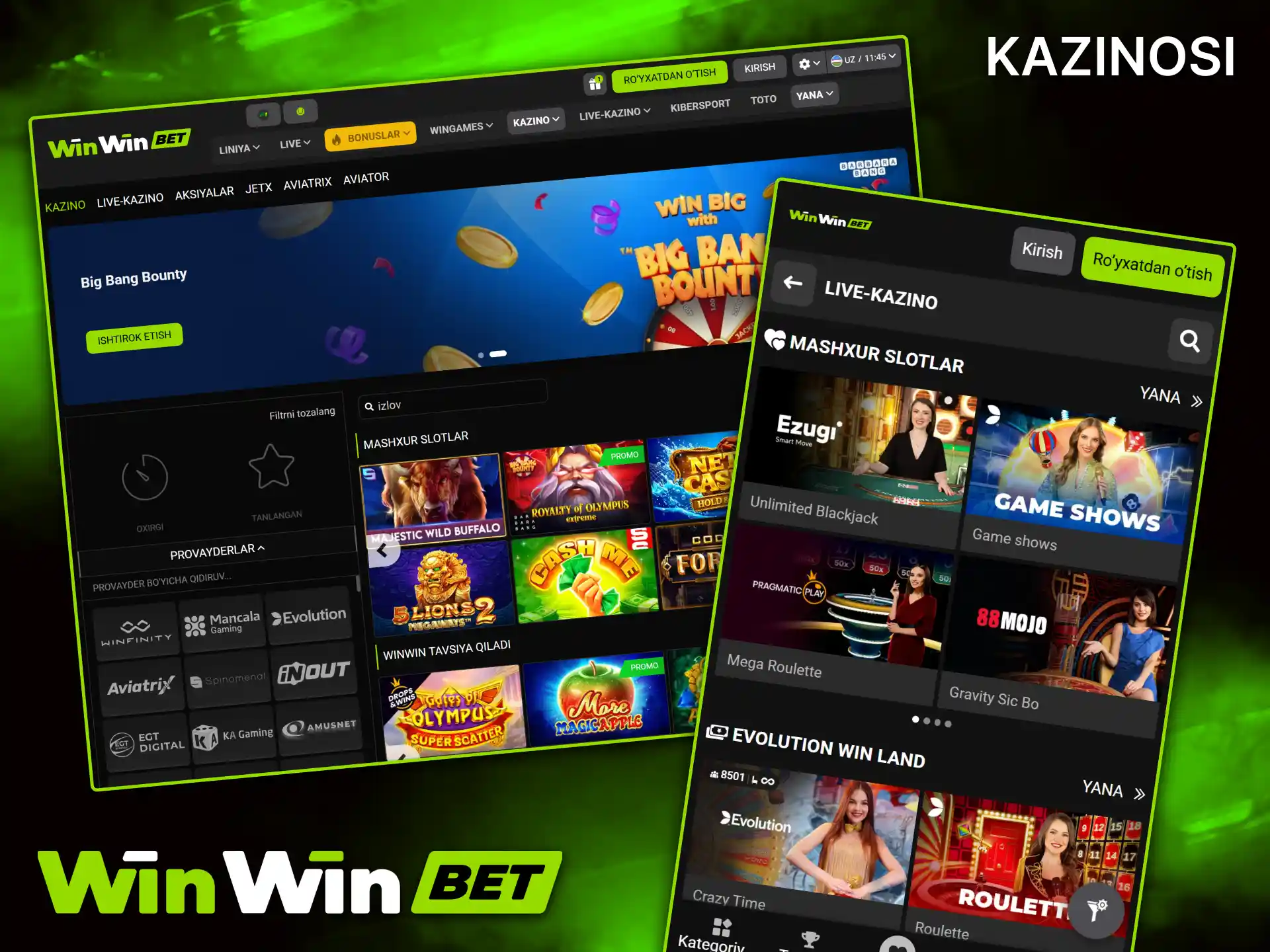 WinWin Casino sahifasida eng mashhur slotlarni o'ynang va ulkan jekpot yutib oling.
