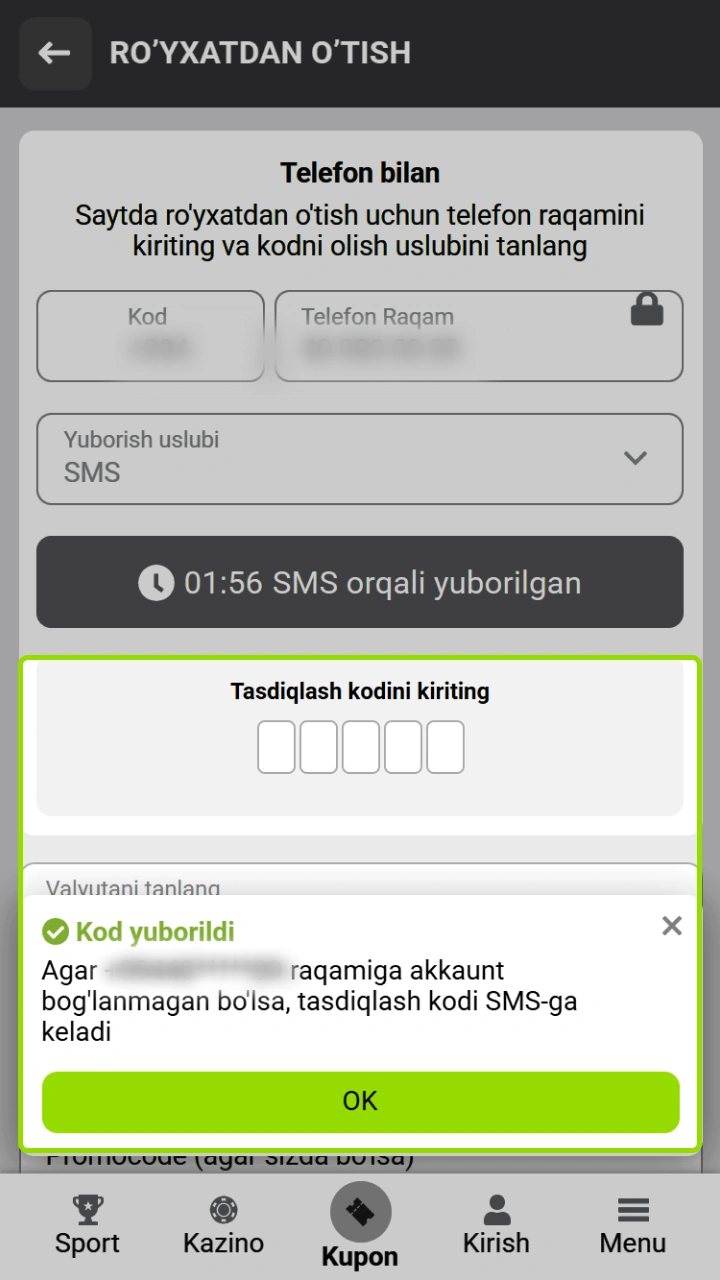 WinWin platformasida tasdiqlash kodini kiriting va tezda ajoyib o'yinlarga qo'shiling.
