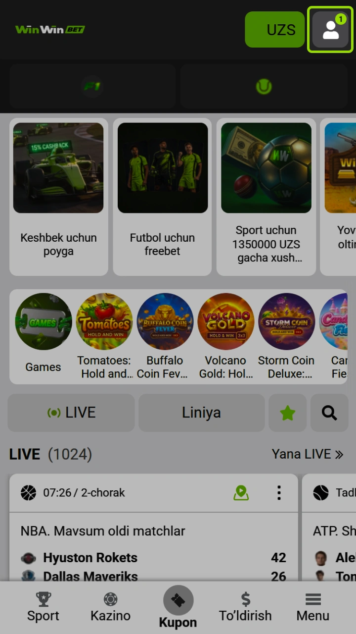 WinWin platformasida profilingizni tasdiqlang va xavfsiz o'yinlardan zavqlaning.