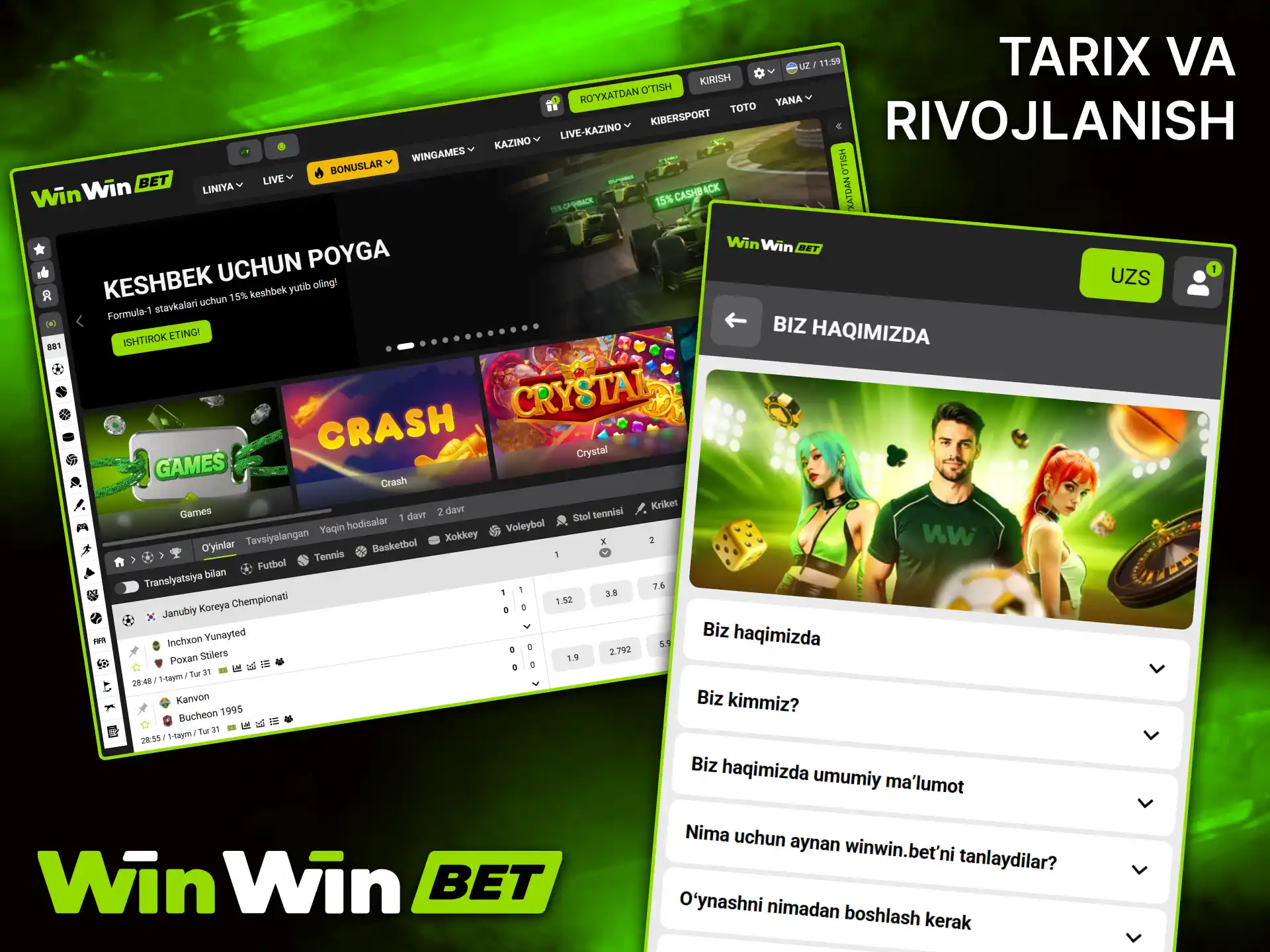 WinWin platformasida ishonchli o'yinlardan zavqlaning va bugun katta yutuqlarga erishing.