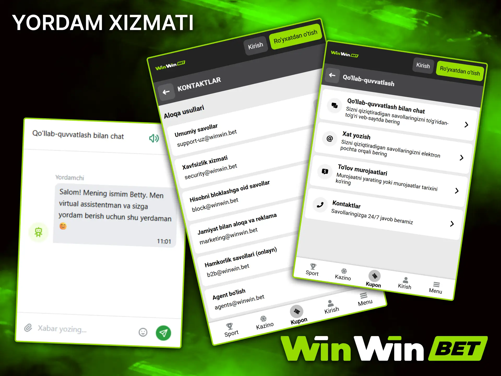 WinWin platformasining 24/7 qo'llab-quvvatlashi tufayli qulay o'ynang.