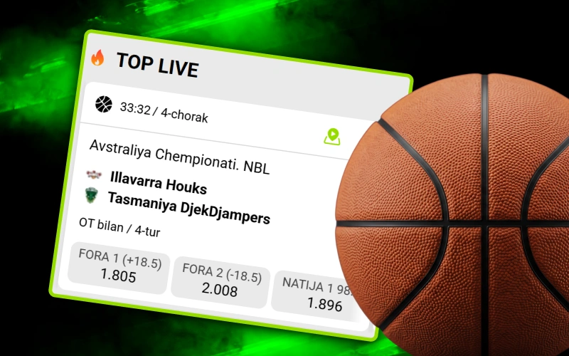WinWin bukmekerlik platformasida basketbol o'yinlariga real vaqt rejimida pul tiking va darhol yutib oling.