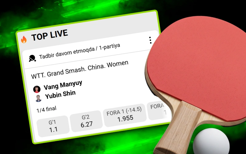WinWin tikish platformasida real vaqt rejimida stol tennisi o'yinlariga pul tiking va yutib oling.