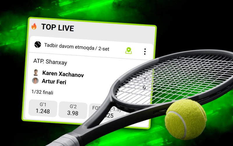 WinWin bukmekerlik platformasida tennis o'yinlariga real vaqt rejimida pul tiking va katta yutib oling.