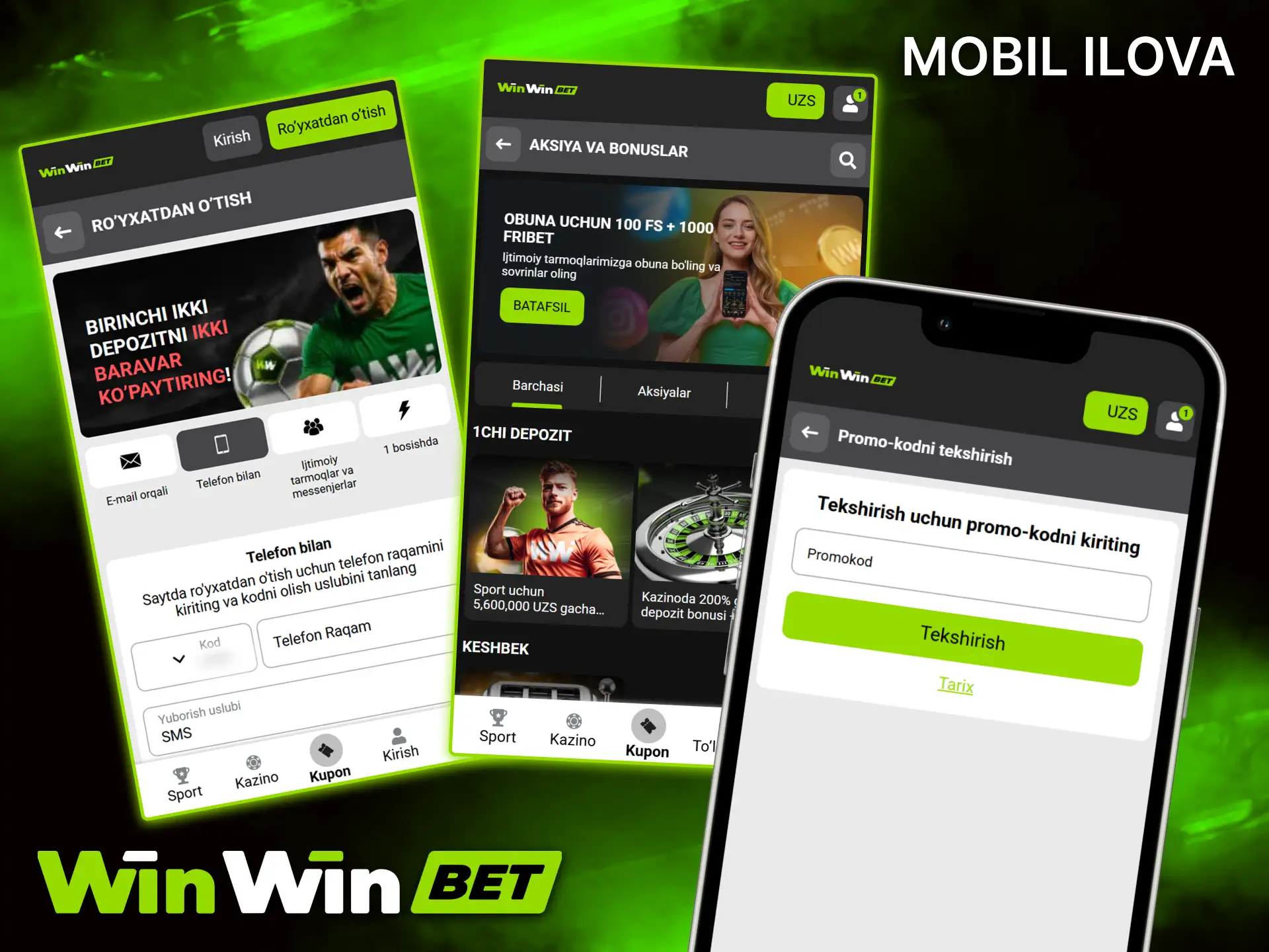 WinWin ilovasiga promo-kodlarni kiriting va qo'shimcha o'yin bonuslariga ega bo'ling.