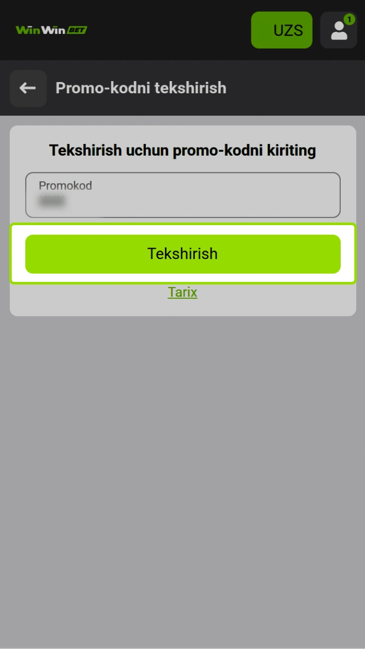 WinWin veb-saytidagi Tasdiqlash tugmasini bosing va bonusingizni darhol oling.