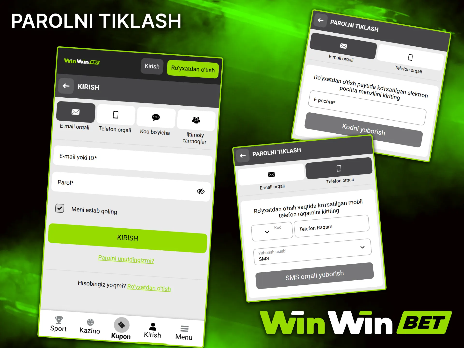 WinWin ilovasida parolingizni darhol qayta tiklang va o'ynashda davom eting.